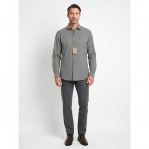 Canali Men's Button Down Shirt Large Black Cream Geometric Pattern Luxury (NWT)